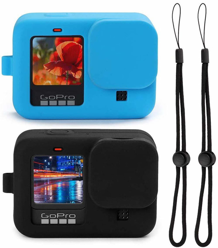DEALPICK AMZY 2PCS Silicone Rubber Protective Case for GoPro Hero 9 Black, Silicone Sleeve Housing Case with Lanyard Lens Caps for GoPro Hero 9 (Black and Blue) Camera Housing