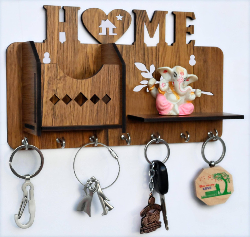 Khatu Crafts Single Home Mobile stand, Document,Multipurpose Wood Key Holder(7 Hooks)