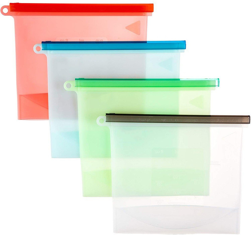 GLAMAXY 4 Pic Reusable Silicone Food Preservation Bag Food Storage Bags BPA Free Food Preservation Bags Seal Freeze Fridge Food Storage Savers Bags Silicone Storage Pouch(Pack of 4)