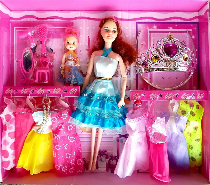 Kmc kidoz elegant doll with makeup kit , dress & baby(Multicolor)