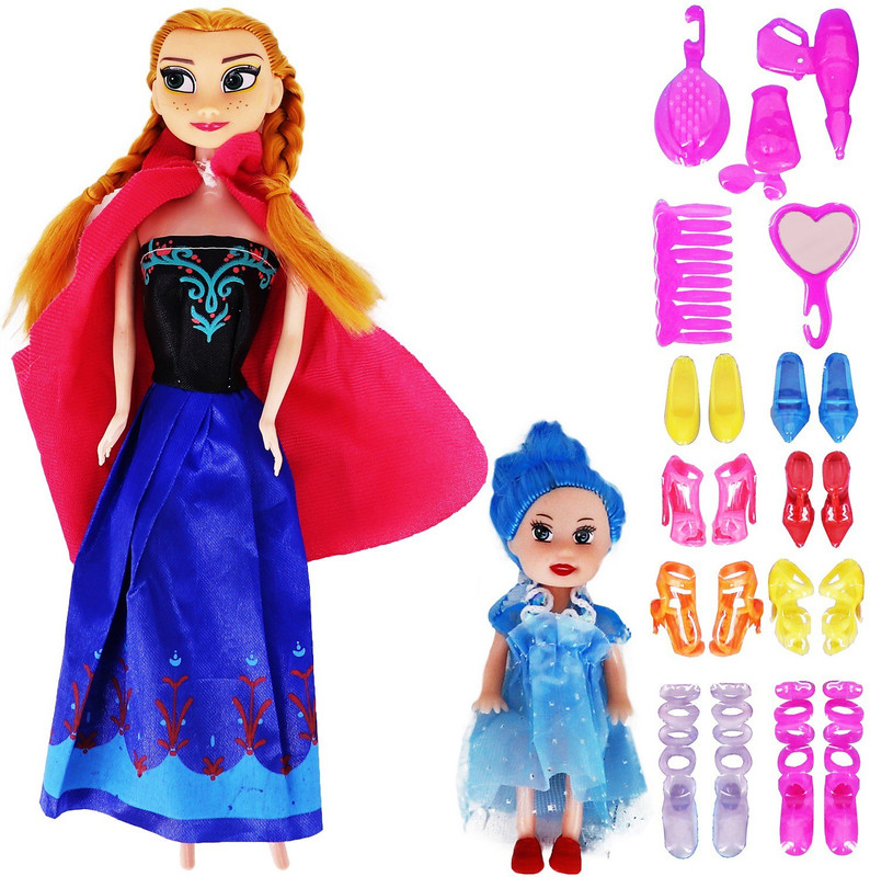 AZEENA Beautiful Fashion Doll And Small Baby Doll Toy Set With Extra Dreess And Many Other Ornaments For Girls With Movable Joints | Baby Kids Dream House Adventures | Height : 28 Cm | Colour : Red(Red)