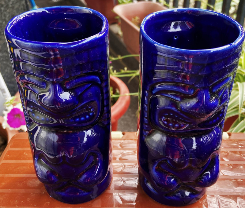 Your Local Shop (Pack of 2) Blue Tikki Ceramic Glasses (Pack of 2) Glass Set Beer Glass(500 ml, Ceramic, Blue)