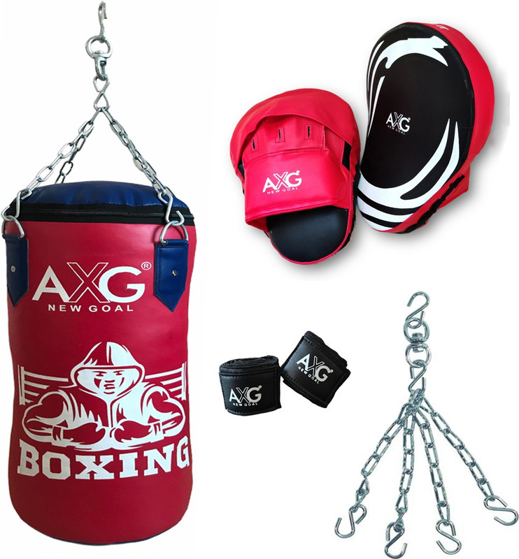 AXG NEW GOAL Boxing Set (Unfilled Punching Bag 2.5 ft, Hand Wraps and 1 Pair Of Focus Pad) Boxing Kit