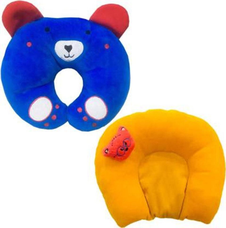 ADRIEL BRINGING JOY Foam Baby Pillow Pack of 2 Solid 2(blue teddy yellow mustad�)