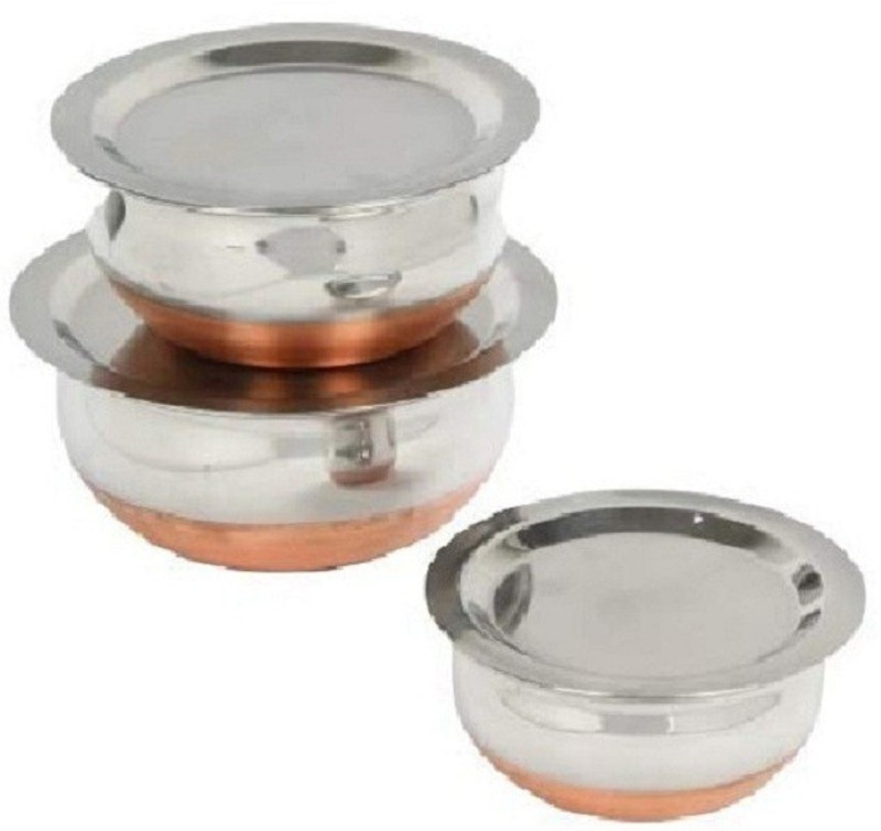 RBGIIT Perfect Copper Handi Set for Everyday Use Whether you want to cook a delicious serving of your favourite sabzi or heat leftover curries from the previous day, the 3 Piecs copper handi set, Prabhu Chetty, Curved Copper Plate at Bottom, Best Quality Stainless Steel Copper Bottom Handi Pot Set,