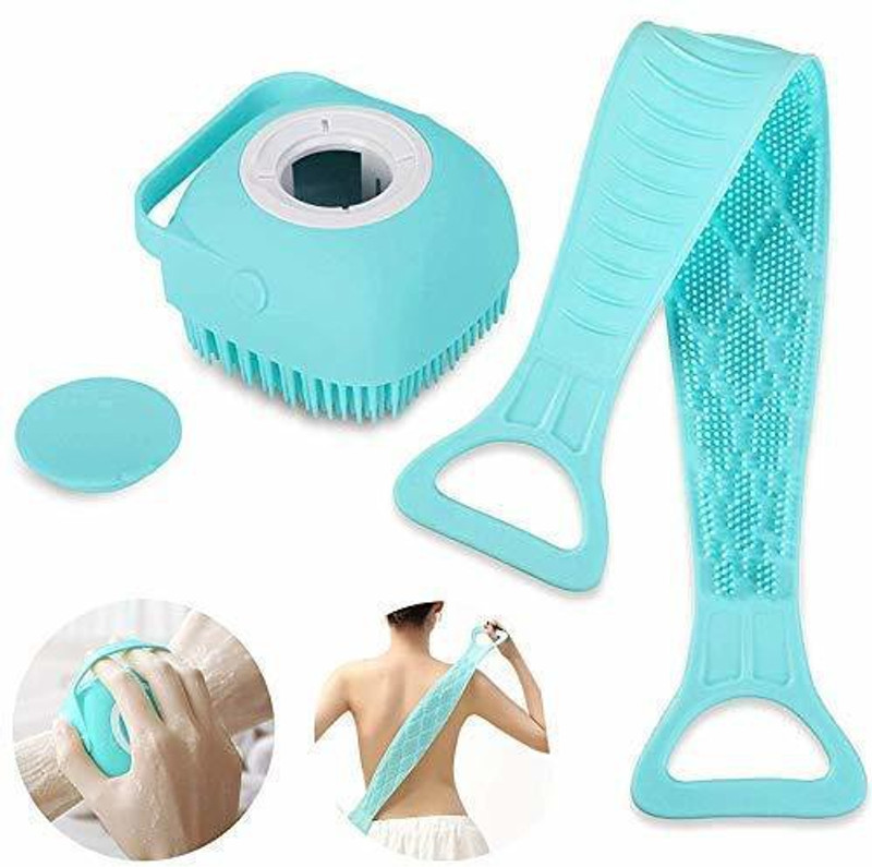 Kedy 2 Pcs Combo Silicone Soft Bath Body Brush with Shampoo Dispenser Back Brush Ultra Exfoliating Scrubber Deep Cleaning Gentle Massage