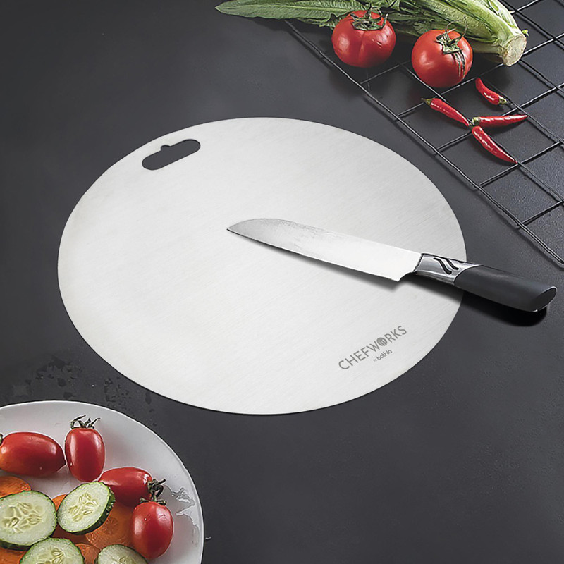 Chefworks by Bathla Enox Large Circular Reversible Chopping Board Stainless Steel Cutting Board(Steel Pack of 1 Dishwasher Safe)