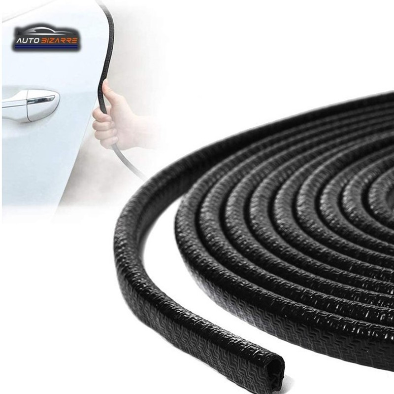 AutoBizarre Black Anti-Scratch Anti-Collision Heavy Duty Edge Guard Door Protection U Shape Edge Trim Rubber Seal Protector Rubber Clips Fit for All Cars - 5 Meters Car Beading Roll For Door, Hood, Trunk(5 m)