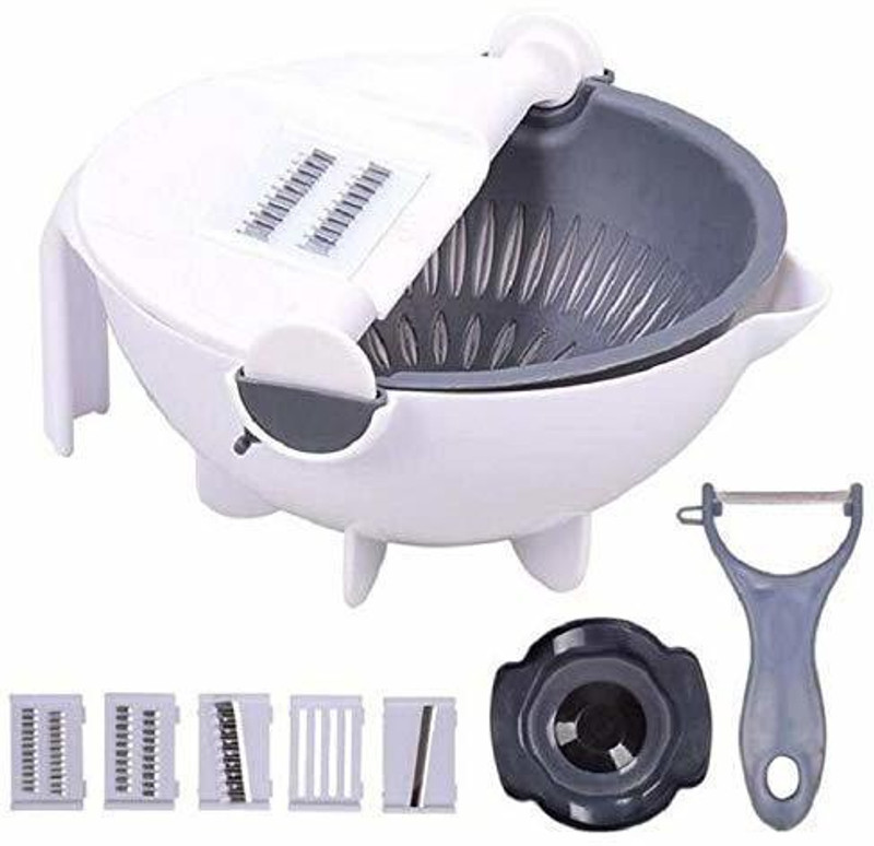rcare collection 7 in 1 Chopper Strainer Potato Cutter, Fruit Cutter with Drain Basket Kitchen Magic Multifunctional Rotate Vegetable Cutter Vegetable & Fruit Chopper(1 CHOPPER SET)