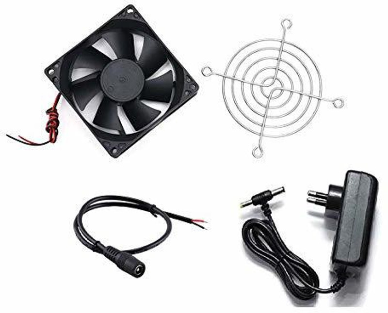 ERHIndia DC 12V Cooling Fan for PC Case,DC 12V DC Cooling Fan,3 Inches CPU Cooler Radiator Fan with Grill and 12v 2 Ampere Adaptor DIY Kit Cooling Fan All in one Cooler(Black)