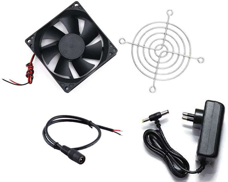 ERHIndia DC 12V Cooling Fan for PC Case,DC 12V DC Cooling Fan,3 Inches CPU Cooler Radiator Fan with Grill and 12v 2 Ampere Adaptor Kit Fan with Heat Sinks Cabinet Cooler(Black)