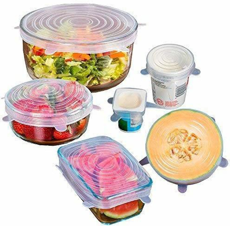 SWISS WONDER VXI®-4FG-Safety Silicone Stretch Dishwasher Microwave and Freezer Safe Lids 6 inch Lid Set, Pack of 6(Silicone)