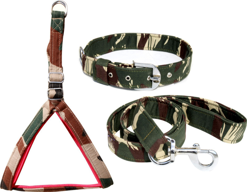BODY BUILDING Dog Belt Combo of 1.5 inch Brown Military Printed Dog Harness, Collar & Leash Specially for Large Breed Dog Harness & Leash(Large, Brown Military 2)