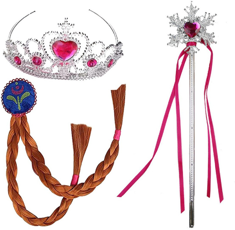 FancyDRessWaLe Frozen Anna Snowflake Princess Accessories Set Crown Tiara ,Braid and Wand for Girls 3-10 Years/Return Gifts