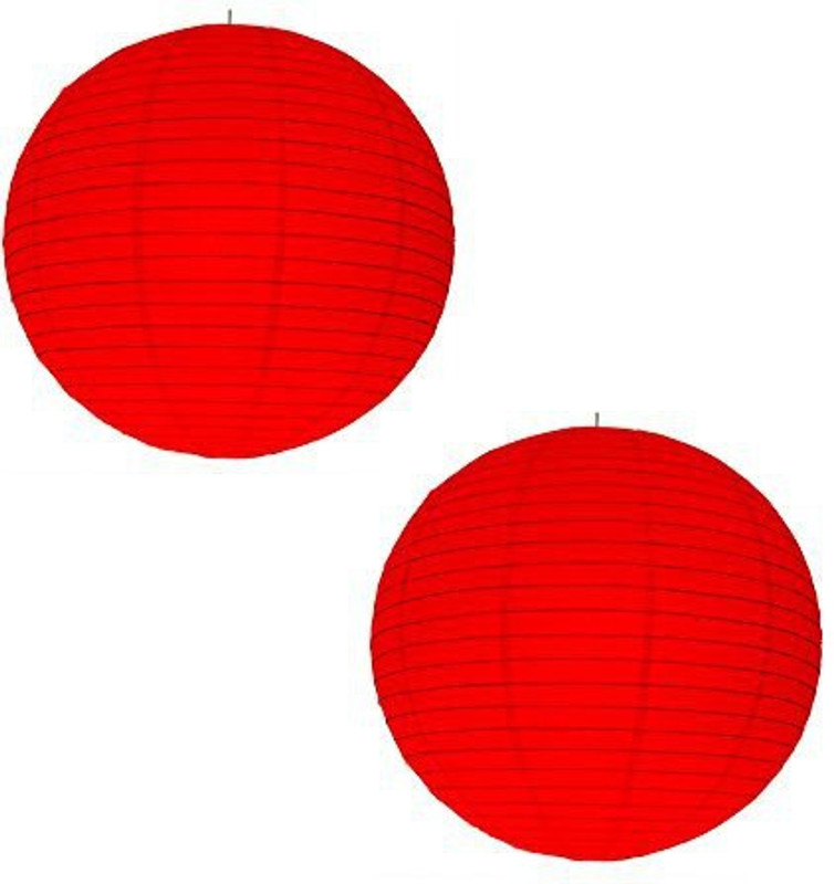 decogram Red Paper Hanging Lantern(12 cm X 2 cm, Pack of 2)