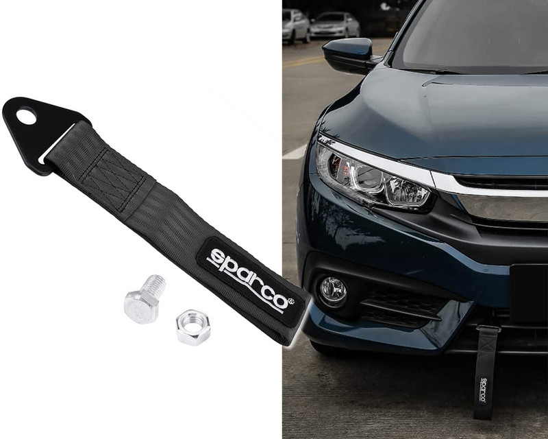 Selifaur Sparco Tow Strap Universal Fit for Front or Rear Bumper (Black) 0.2 m Towing Cable(Nylon, Iron, 2000 kg Pull Capacity)