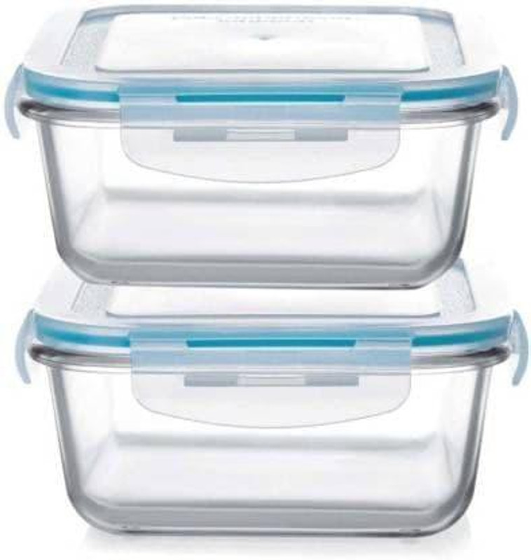 AARAV Large Glass Food Storage Containers with Snap Lock Lids for Leftovers - Safe for Microwave, Oven, Dishwasher, Freezer - BPA Free - Airtight, 1 Containers Lunch Box (665 ml) 2 Containers Glass Office Lunch Box(665 ml)