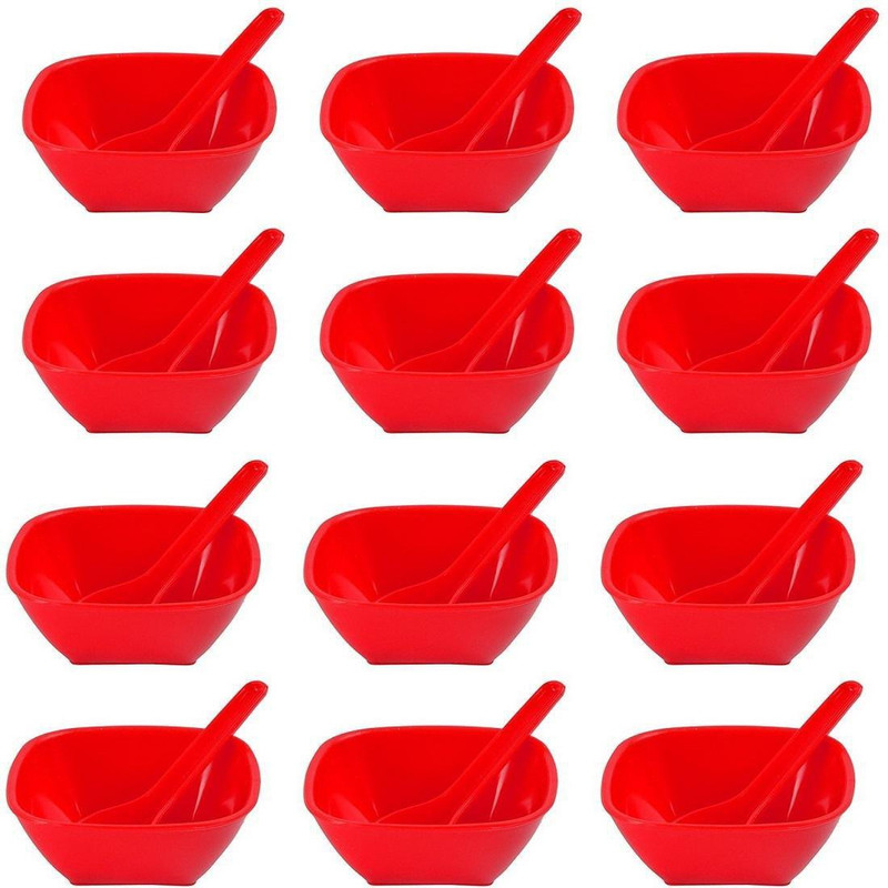 Mart Wind Plastic Soup Bowl Plastic Red Square Bowl For Soup and Deserts Pack of 12(Pack of 12, Red)