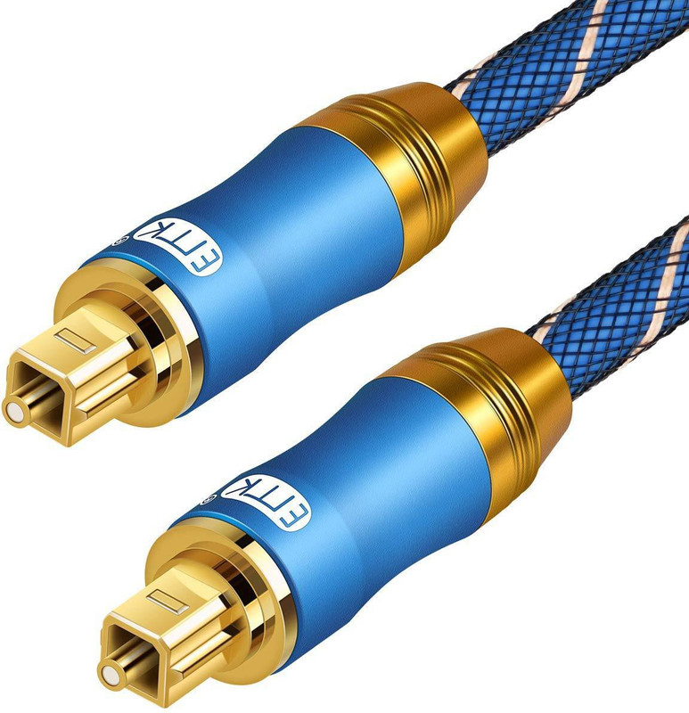 microware  TV-out Cable Optical Audio Cable Digital Toslink Cable - [Nylon Braided Jacket,Durable and Flexible] EMK Fiber Optic Cord for Home Theater, Sound bar, TV, PS4, Xbox & More (6Ft/1.8Meters)(Blue, For TV)