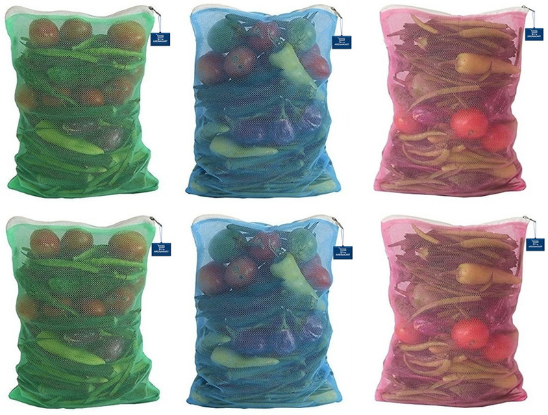 RENVA Set of 6 Reusable Fridge Mesh Fabric Storage Bag for Vegetables and Fruits Pack of 12 Grocery Bags(Multicolor)