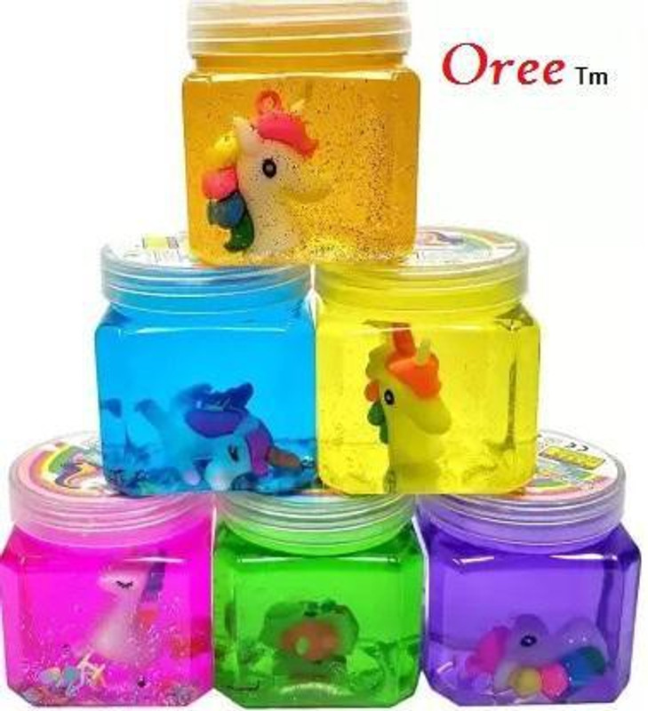 OREE Unicorn Crystal Clear Putty Slime Jelly Clay for Kids & Teens for Birthday Return Gifts Pack of 6) Multi color Putty Toy Multicolor Putty Toy