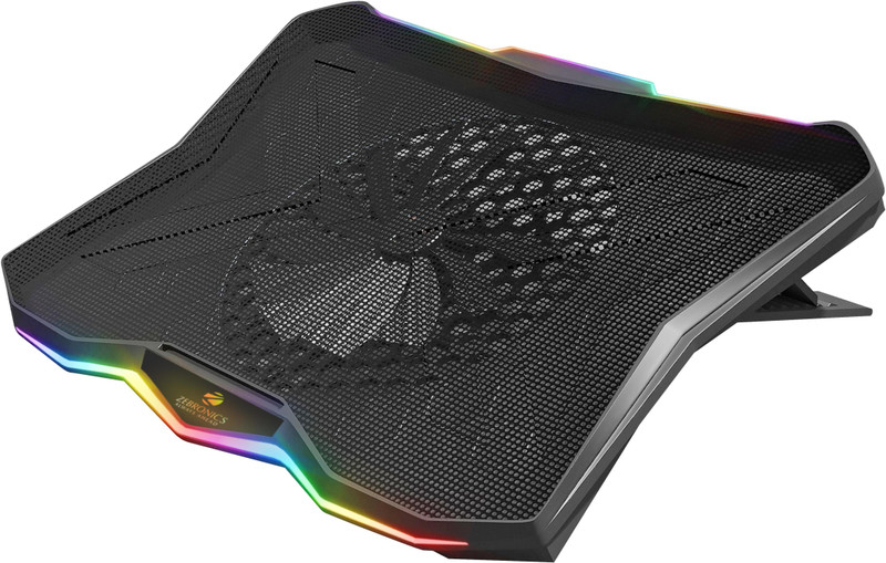 ZEBRONICS Zeb-NC7000 USB powered Laptop Cooling Pad for Laptops/Notebook up to 43.18cm (17), Large 170MM Fan with Controller, Silent Operation, Level adjustment, RGB Lights 1 Fan Ergonomic Cooling Pad with Adjustable Height(Black)