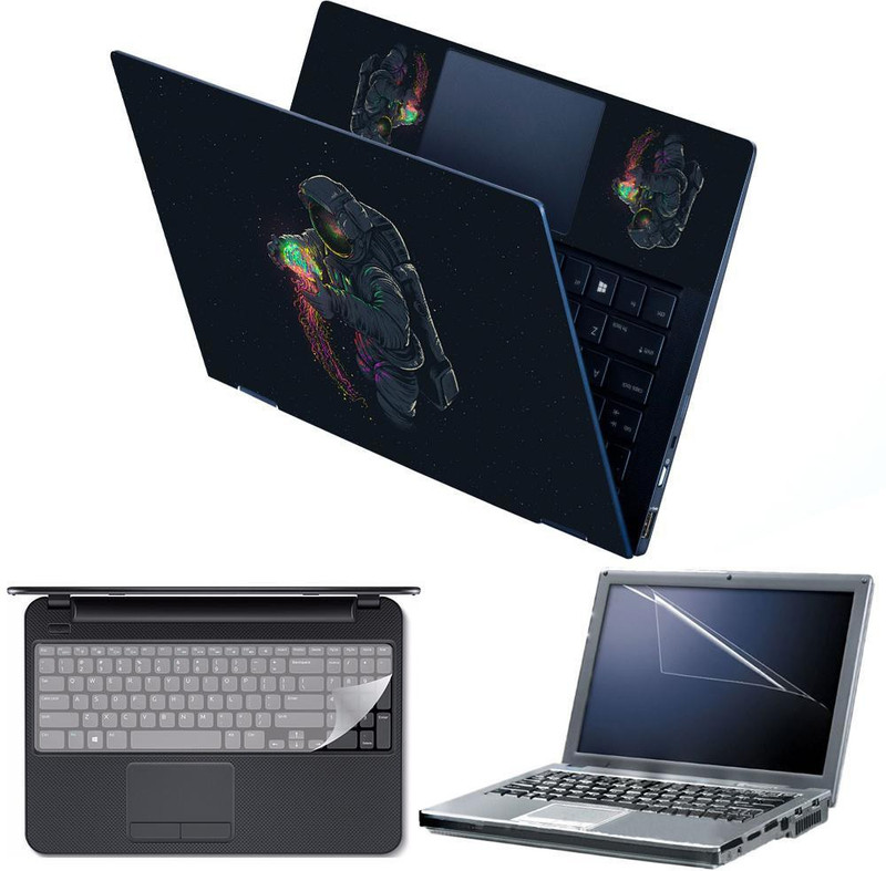 FineArts 4 in 1 Combo Pack with Laptop Skin Sticker Decal, Palmrest Skin, Screen Protector, Key Guard for 15.6 Inch Laptop - Cute Radha Krishna Combo Set(Multicolor)