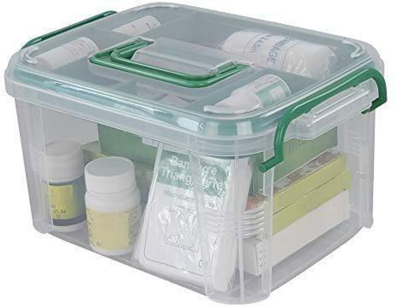 Premsakhi Plastic Transparent Family Emergency First Aid Kit Medicine Pill Cosmetic Storage Box Organizer with Detachable Tray and Carry Handle First Aid Kit(Home, Vehicle, Workplace)