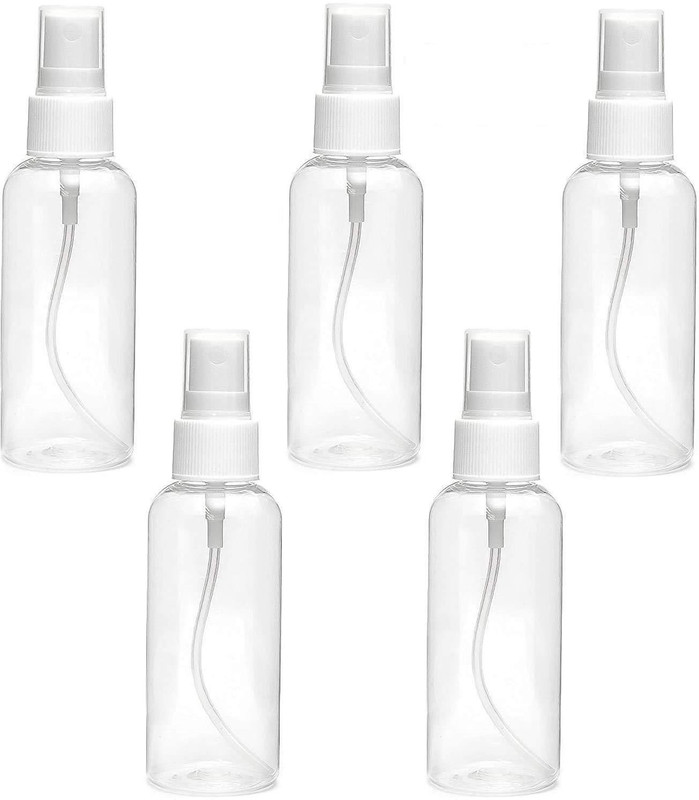 houseking Refillable Spray Empty Bottle for 100ml (Transparent) Set of 5 100 ml Plastic Spray Bottle(Pack of 5, Clear)