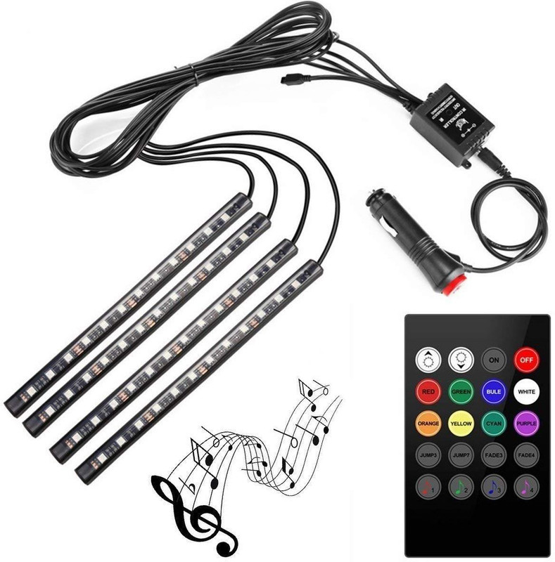 FAPA Set of 4 9 LED RGB Multi-Colour Strip Car Atmosphere Light with Music Controller and Remote for All Cars Car Fancy Lights (Multicolor) Car Fancy Lights(Multicolor)