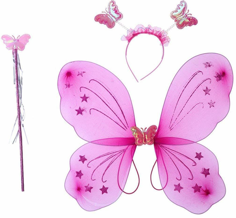 Culture Creation Fairy Butterfly Wings Costume for Girls Kids Angel for Party Set of 3 (Wings,Hairband,Stick) Kids Costume Wear