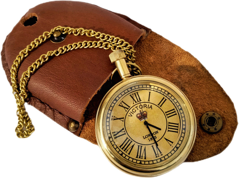 Ascent India Brass Pocket watch chain with Brown Leather Cover gift 1 brass Brass Pocket Watch Chain