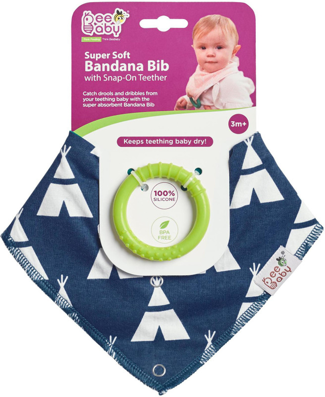 Beebaby Super Absorbent & Soft Bandana Bib with Snap-on Teether. 100% Waterproof & Washable. (Dark Blue - HUTS) 3M+(Dark Blue)