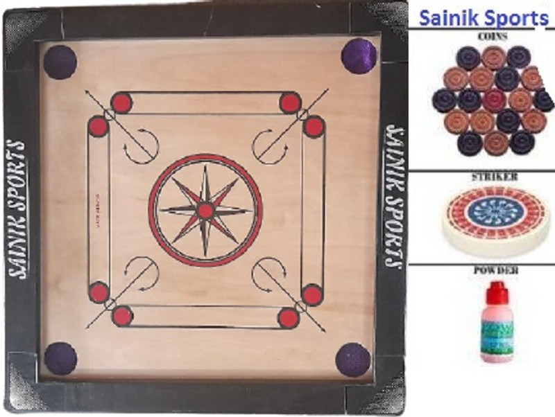 Sainik sports 20 INCH Wooden Round Pocket Carrom with 24Coins, 1Striker and Carrom Powder 50 cm Carrom Board(Beige)