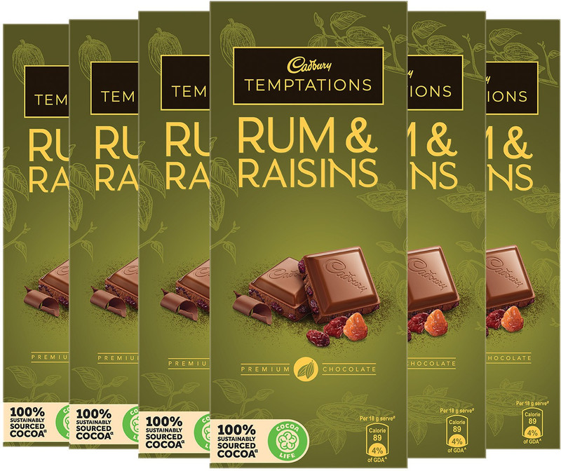 Cadbury Temptation Rum and Raisin Chocolate, 72g (Pack of 6) Bars