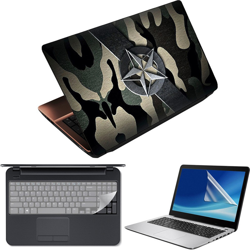 FineArts 3 in 1 Laptop Skin Decal Vinyl Pack 15.6 inch with Screen Guard and Silicone Keyboard Protector - Printed Ohm Namah Shivay Combo Set(Multicolor)