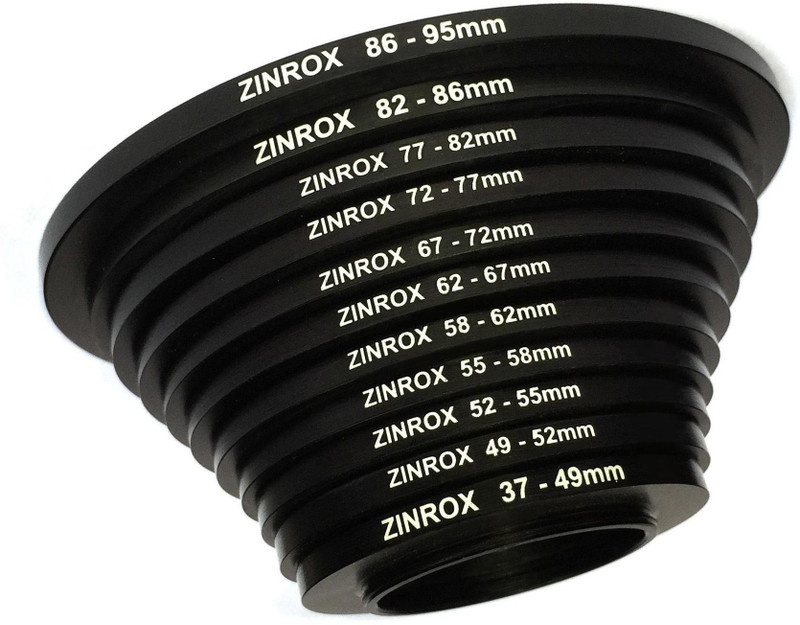ZINROX Stepping up Rings, Set of 11pcs, (37-95mm) Sizes: 37-49mm, 49-52mm, 52-55mm, 55-58mm, 58-62mm, 62-67mm, 67-72mm, 72-77mm, 77-82 mm, 82-86mm, 86-95mm, - Step Up Ring Set Step Up Ring(37 - 95 mm)