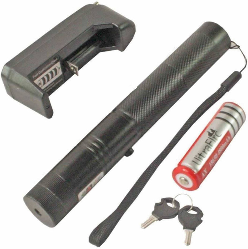 FStyler High Powered Rechargeable Green Laser Light Adjustable Laser Pointer 650nm with long Distance Range Black Pen with Safety Key with Battery Black Color(650 nm, Green)