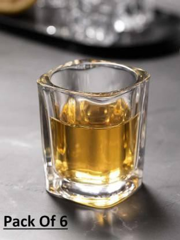 FLANK (Pack of 6) Crystal Glass Heavy Base Straight Shot Glass(30 ml) (6) Glass Set Shot Glass(30 ml, Glass, Clear)
