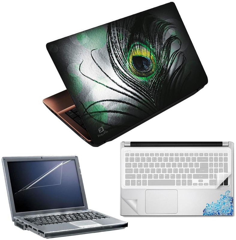 FineArts Floral Black White 4 in 1 Laptop Skin Pack with Screen Guard, Key Protector and Palmrest Skin Combo Set(Multicolor)