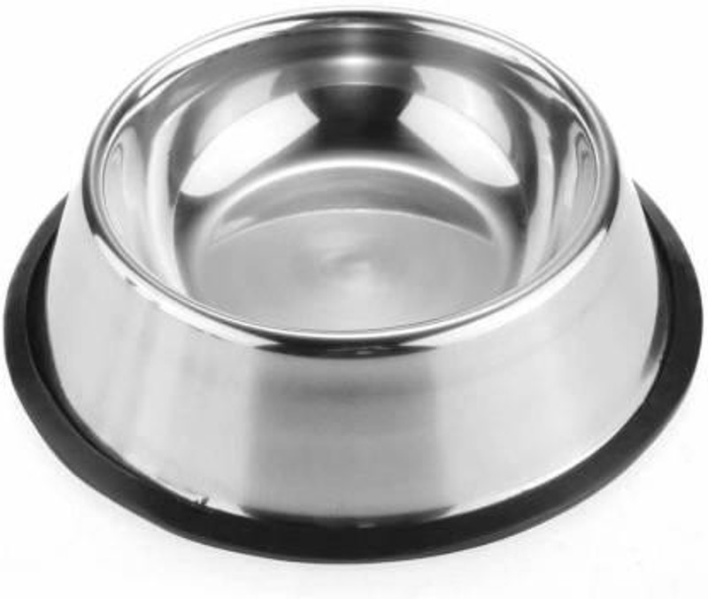 VM Mart Stainless Steel Dog Cat Feeding Bowl, Medium - 800ml, Pack of 2 Round Stainless Steel Pet Bowl(800 ml Silver)