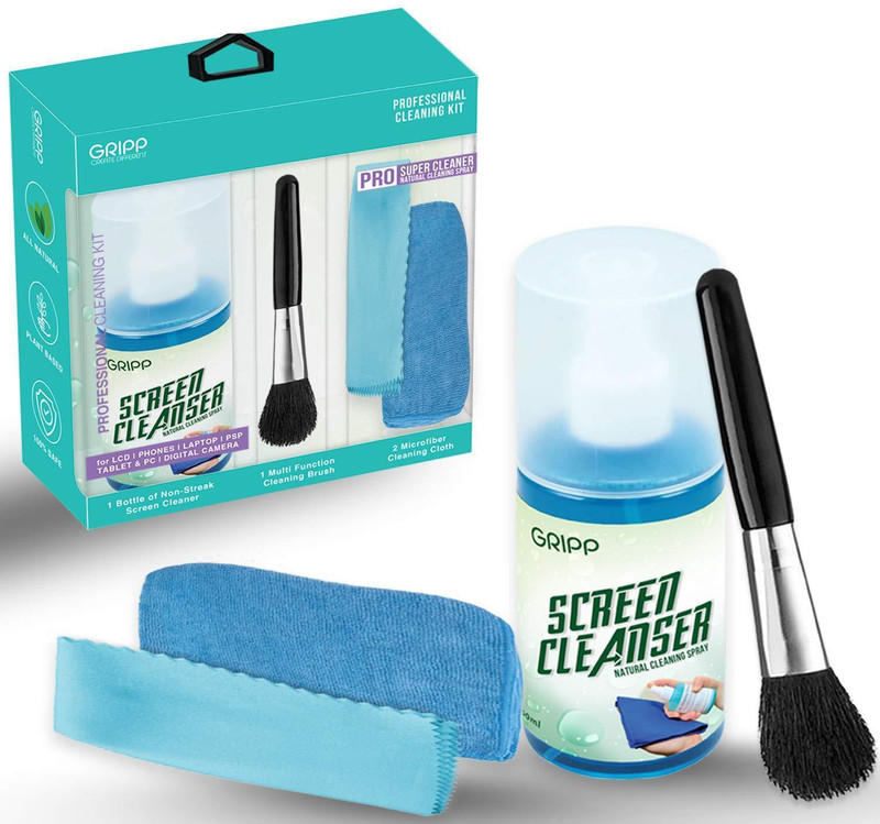 Gripp GR-PCK for Computers, Laptops, Mobiles(4IN1 Professional Screen Cleaner Kit Includes Screen Cleanser Spray 150ml, Cleaning Brush, Microfiber Cleaning Cloth Best for LED & LCD TV, Computer Monitor, Laptop, and iPad Screens)