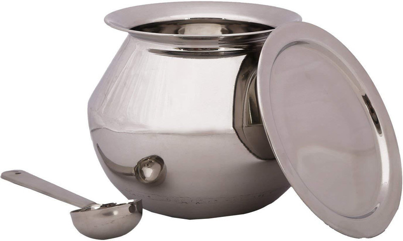 SRS Stainless Steel Pongal Pot/Gundu/Handi 2 litres with Lid and Spoon Handi 2 L with Lid(Stainless Steel, Non-stick)