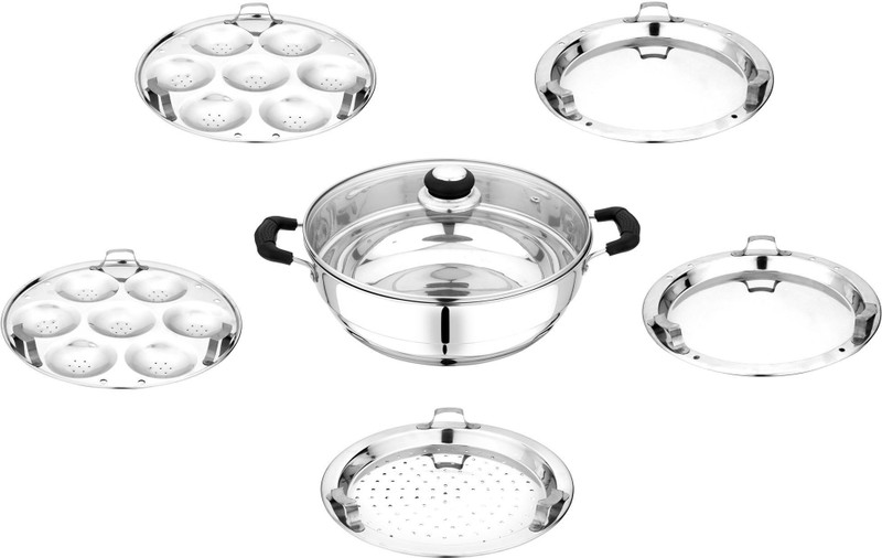 PRISTINE Tri Ply Induction Bottom Multi Kadai with 5 Plates Induction & Standard Idli Maker(5 Plates , 14 Idlis )