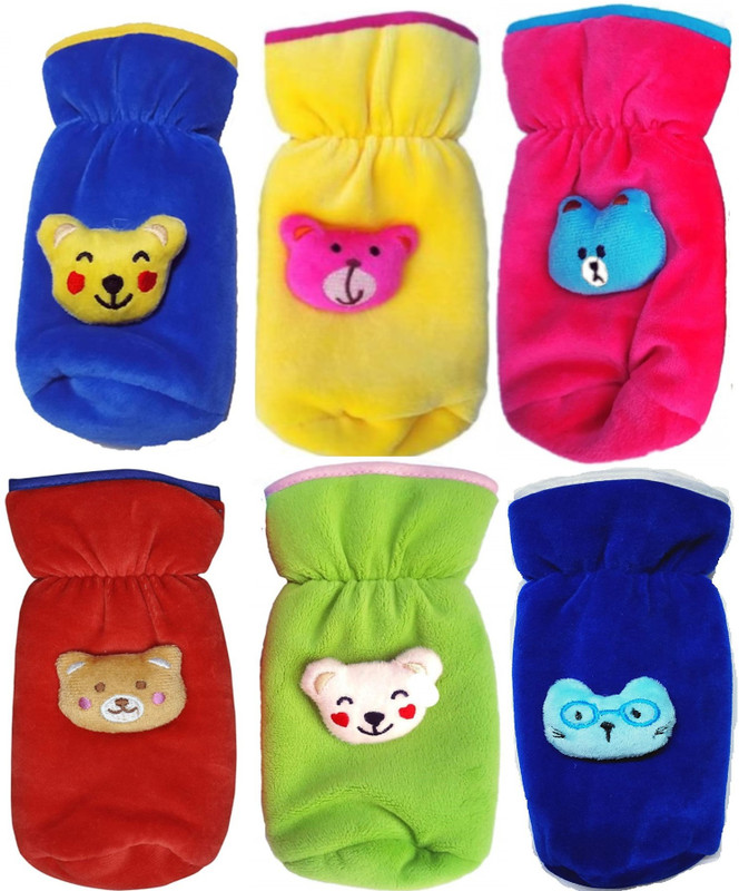 Kidsify New Born Baby Soft Velvet Feeding Bottle Cover with Attractive Cartoon on The Front Suitable for 240ml (Pack of 6)(Multicolor)