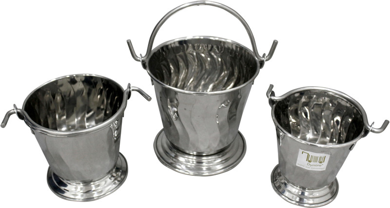 Dynore 0.05 L Steel Stainless Steel Serving Bucket- Set Of 3 Ice Bucket(Silver)