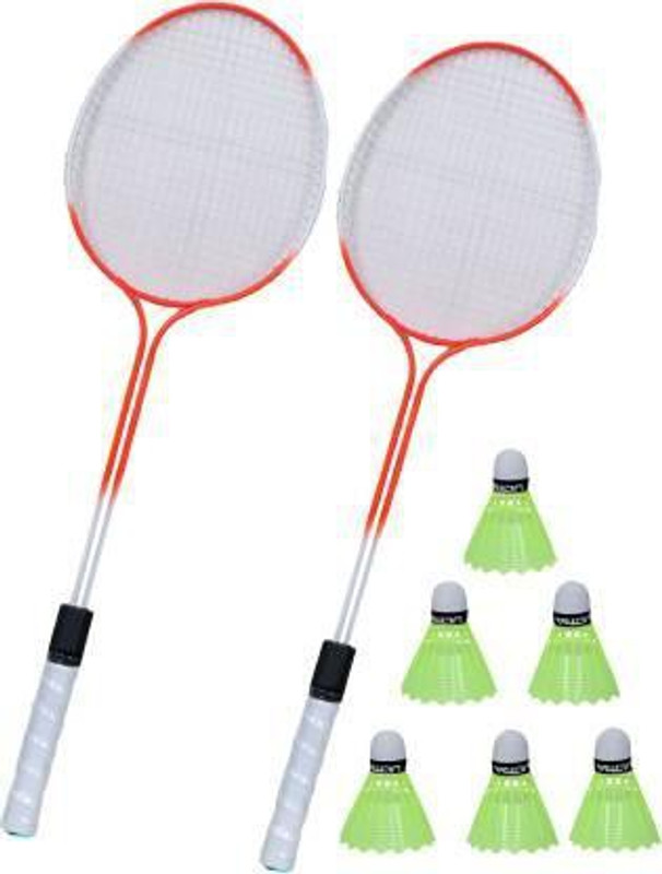 chist Double Shaft Badminton Racket Pack Of 4 Piece With 6 Piece Plastic Shut Badminton Kit