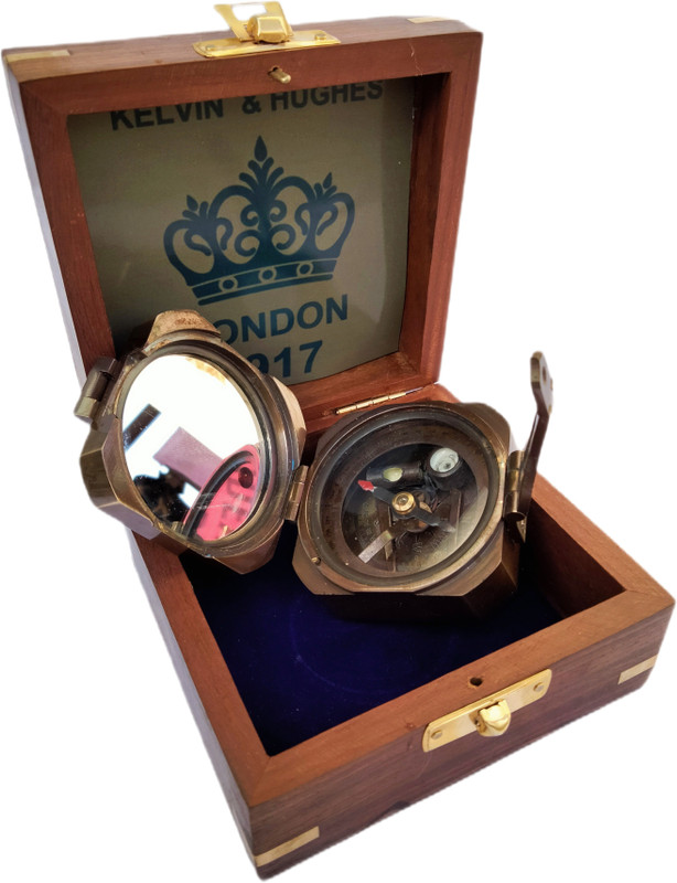 Ascent India Antique Brass Brunton compass Square With Wood box nautical gift Compass(Black, Brown)