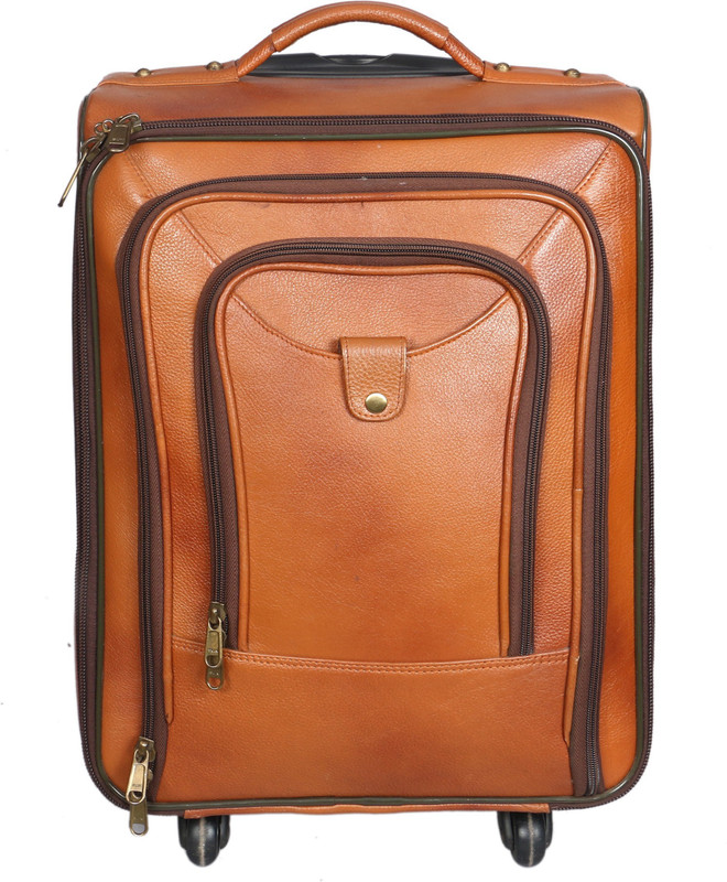 OBANI Genuine Leather Trolley bag Small Travel Bag - Medium(Tan)