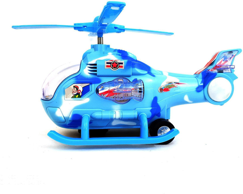 KOKEE TOYS Battery Operated Cartoon Helicopter Toy for Kids with Lights & Music(Blue, Pack of: 1)